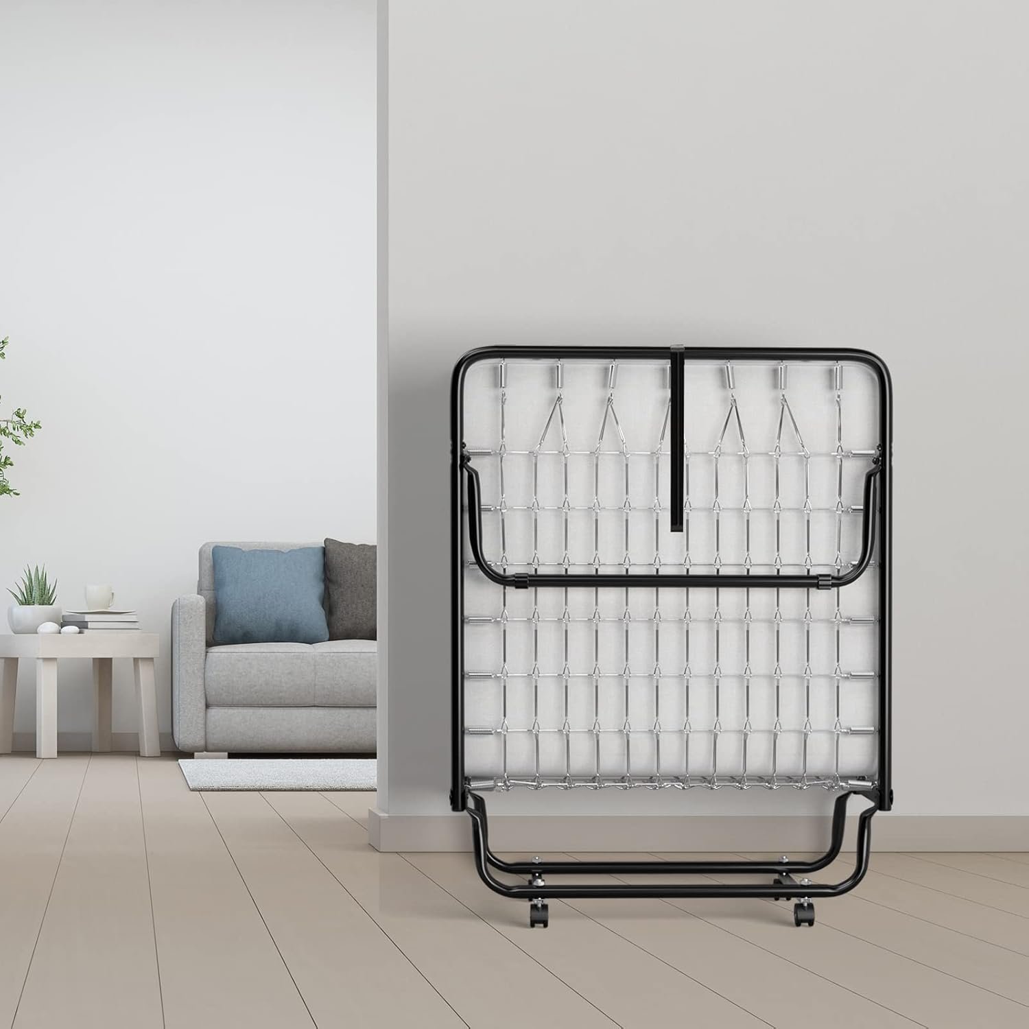 Giantex Folding Bed with Mattress for Adults, Fold up Bed with Memory Foam Mattress  Metal Frame on Wheels, Cot Size Roll Away Adult Bed, Foldable Portable Guest Bed for Easy Storage, Made in Italy