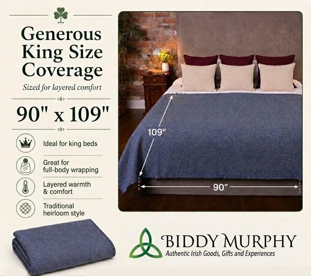 Biddy Murphy, 100% Irish Wool Blanket (BlackBerry), Large King Size x Inches, Traditional Style, Heirloom Quality, Warm, Soft Lambs Wool, Made in Ireland Biddy Murphy, 100% Irish Wool Blanket (BlackBerry), Large King Size x Inches, Traditional Style, Heirloom Quality, Warm, Soft Lambs Wool, Made in Ireland